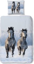 Warme Kinder Flanel Eenpersoons Dekbedovertrek Running Horses | 140x200/220 | Hoogwaardig En Zacht | Ideaal Tegen De Kou