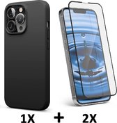 iPhone 13 Pro Max Hoesje Zwart & 2X Volledige Glazen Screenprotector - Siliconen Back Cover