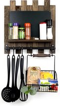 Industrial Living Spice rack - Support de cuisine suspendu avec tableau noir et crochets - Bois
