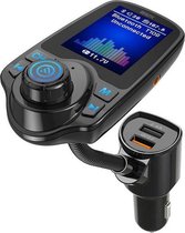 Bluetooth FM Transmitter T10D (2021), Auto Radio Adapter CarKit met 4 Music Play Modes / Hands-free Bellen / TF Kaart / USB Auto SuperLader 3.1A / USB Flash Drive / AUX Input / Output 1.44 inch LCD Display/ Bluetooth Carkit 5 in 1