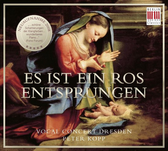 Een schilderij van Maria die op het Jezuskind neer kijkt. Titel: Es Ist Ein Ros Entsprungen.