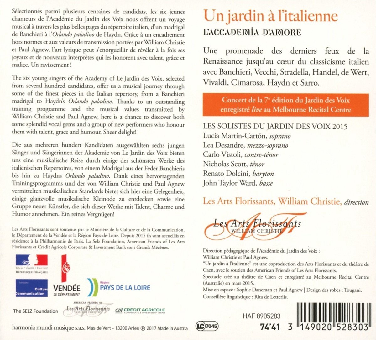 Les Arts Florissants William Christie Un Jardin A Litalienne Cd Les Arts 8647