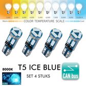 4x T5 CANBus Led Lamp set 4 stuks | ICE BLUE | IJs Blauw | 8000k | 400 Lumen | 12V | 7 SMD | Verlichting | W3W W1.2W Led Auto-interieur Verlichting Dashboard Warming Indicator Wig