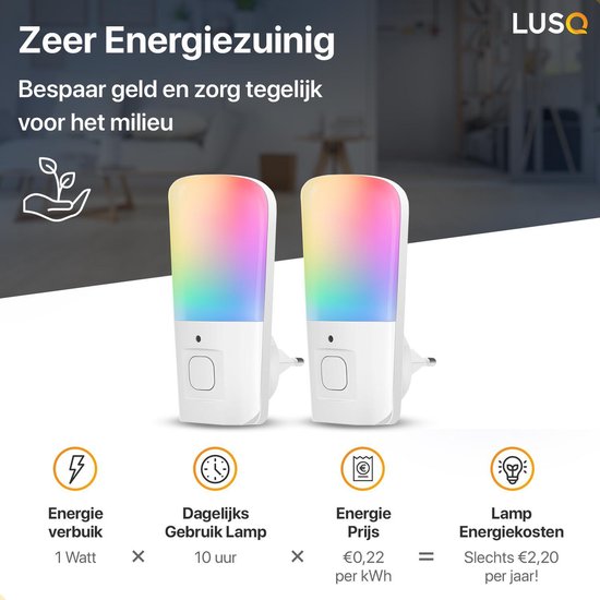 LUSQ® - 2 Stuks - Nachtlampje Kinderen - Stekkerlamp - Nachtlampje Stopcontact - Multi Colour - Stopcontactlamp van LUSQ® — afbeelding 4
