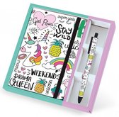 notitieboek met pen Unicorn A5 wit/groen/roze 2-delig