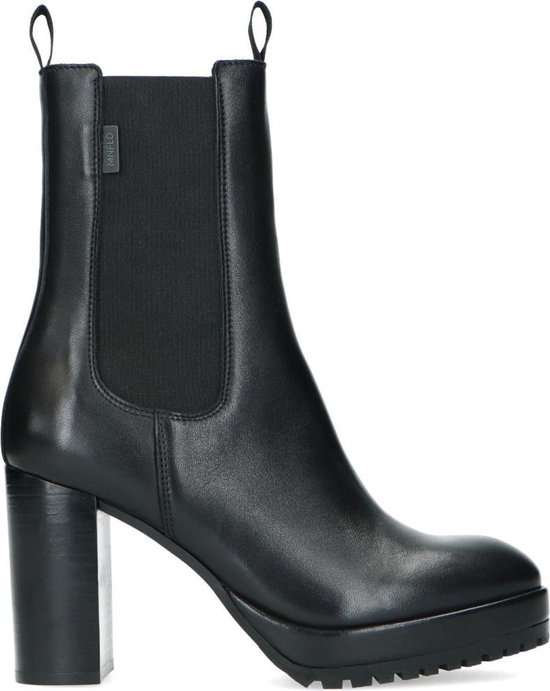 Manfield - Dames - Zwarte leren chelsea boots met hoge hak - Maat 42