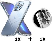 HB Hoesje Geschikt voor Apple iPhone 13 Pro Max Transparant & Camera Lens Glazen Screenprotector - Siliconen Back Cover