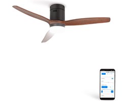 CREATE - Plafondventilator 40W silent Ø132 cm - Met Verlichting drie temperaturen - Met Wifi - Met Afstandsbediening - 6 Snelheden - Timer - Zomer/Winter functie - Zwart - WIND CALM