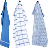 Pure Kitchen Cotton Geo theedoek, set van 3 blauw