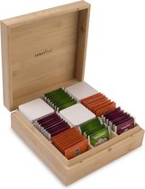 Theedoos van ZENZYTEA® - Bamboe - Theedoos 9 vaks - Inclusief 3 theeblikken voor losse thee - Geschikt voor Grote & Kleine theezakjes - Vierkant - Grote vakken - Luxe verpakking - Cadeau