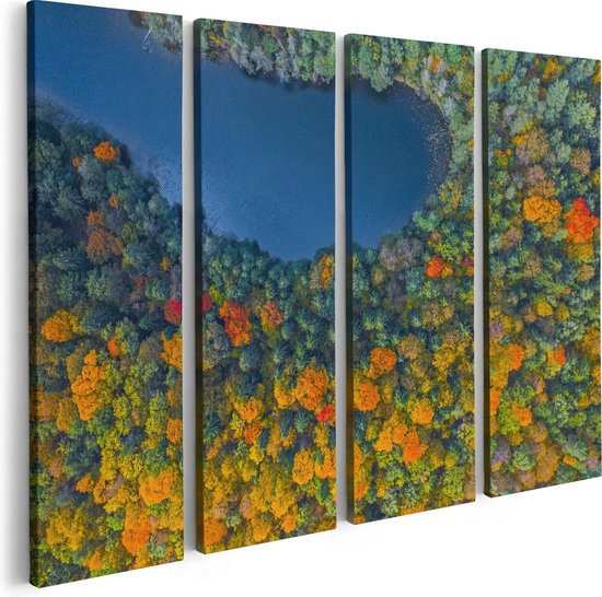 Artaza Canvas Schilderij Vierluik Kleurrijke Bos Met Bomen Naast Een Meer - 80x60 - Foto Op Canvas - Canvas Print