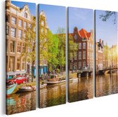 Artaza Canvas Schilderij Vierluik Amsterdamse Gracht Tijdens Zonsondergang - 80x60 - Foto Op Canvas - Canvas Print