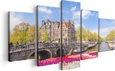 Artaza Canvas Schilderij Vijfluik Amsterdamse Huisjes Aan De Grachten  - 100x50 - Foto Op Canvas - Canvas Print