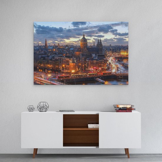 Artaza - Peinture sur toile - Vue aérienne du Centrum -ville d' Amsterdam Coucher de soleil - 90x60 - Photo sur toile - Impression sur toile
