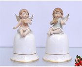 Tafelbel - Porseleinen engeltjes - Set van 2 - 14,6 cm hoog