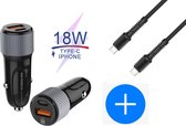 Autolader USB-A & USB-C met USB-C Oplaadkabel - Snellader - Auto Lader - Sigarettenaansteker Oplader - Geschikt voor Samsung Galaxy A10/A11/A12/A21s/A51/A52/A52s/Note20/Note20Ultra/Watch/S21/