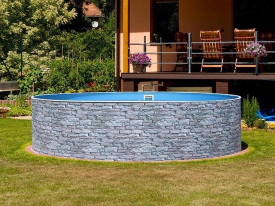 Staalwand zwembad Azuro - liner zwembad - steen design - Afmeting: 3,60 x 1,20 m