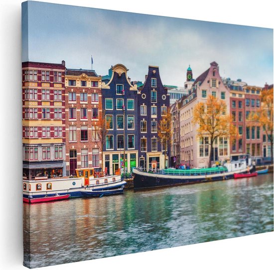 Artaza Canvas Schilderij Amsterdamse Huisjes Vanaf De Gracht - 40x30 - Klein - Foto Op Canvas - Canvas Print