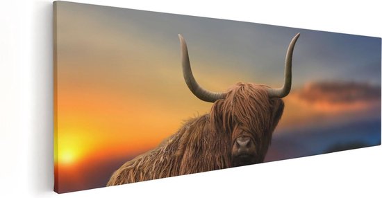 Artaza - Peinture sur toile - Vache Highlander écossaise sur une colline - 90x30 - Image sur toile - Impression sur toile