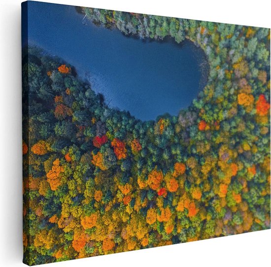 Artaza Canvas Schilderij Kleurrijke Bos Met Bomen Naast Een Meer - 40x30 - Klein - Foto Op Canvas - Canvas Print