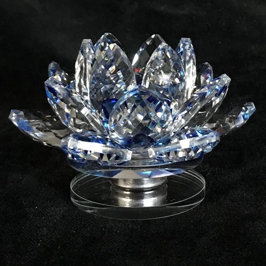 Fleur de lotus en cristal sur platine de luxe de qualité supérieure couleurs bleues 11,5x6,5x11,5cm fait à la main Véritable artisanat.