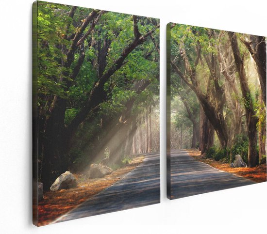 Artaza Canvas Schilderij Tweeluik Weg Omringd Met Bomen - 120x80 - Foto Op Canvas - Canvas Print