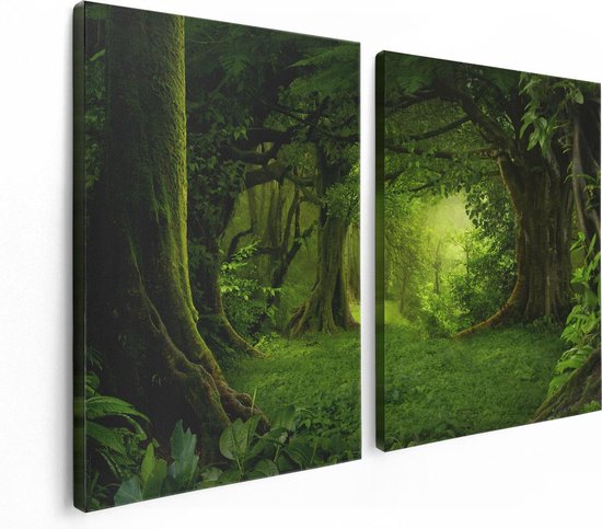 Artaza Canvas Schilderij Tweeluik Groene Tropische Jungle Bos  - 120x80 - Foto Op Canvas - Canvas Print