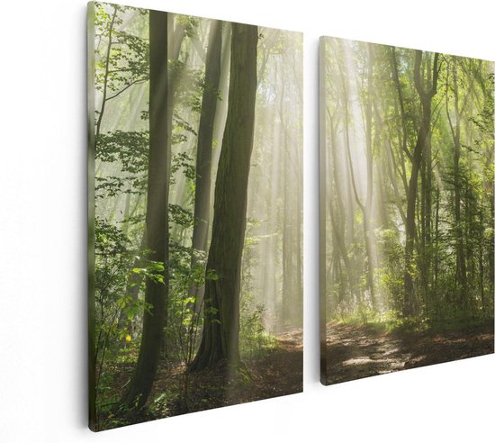 Artaza - Diptyque de peinture sur toile - Forêt avec Arbres et soleil - 80x60 - Photo sur toile - Impression sur toile