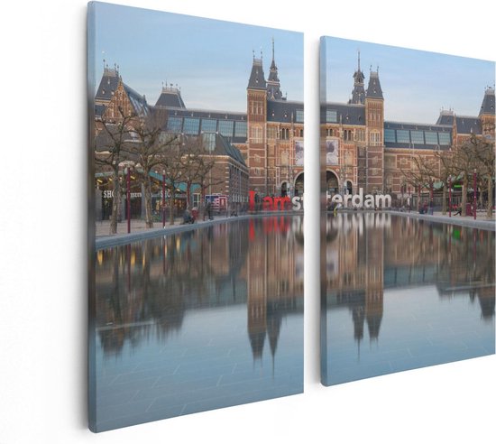 Artaza Canvas Schilderij Tweeluik Amsterdam Rijksmuseum - I Amsterdam Tekst - 80x60 - Foto Op Canvas - Canvas Print