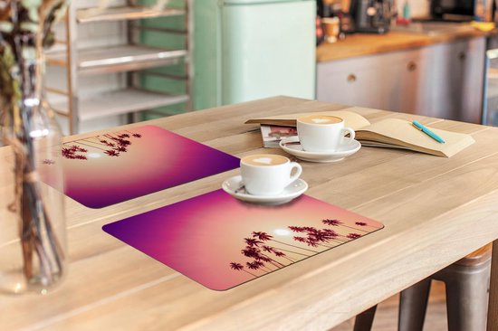 Set de table - Napperons de table en plastique - Soleil - Palmier - Été - 45x30 cm - 6 pièces - Résistant à la chaleur - Antidérapant - Pad - Amovible