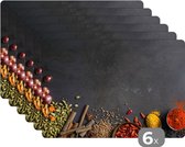 Placemat - Specerijen op een zwarte achtergrond - 45x30 cm - 6 stuks