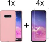 Samsung S10E Hoesje - Samsung Galaxy S10E hoesje roze siliconen case hoes cover hoesjes - 4x Samsung S10E Screenprotector