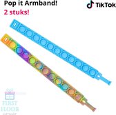 Fidget Toy – Pop It  - Armband – Set van 2  – PopIt Bracelet – 2 Stuks! - Kleur Tie Dye + Kleur Blauw