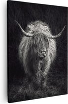 Artaza Canvas Schilderij Schotse Hooglander Koe - Zwart Wit - 40x50 - Foto Op Canvas - Canvas Print