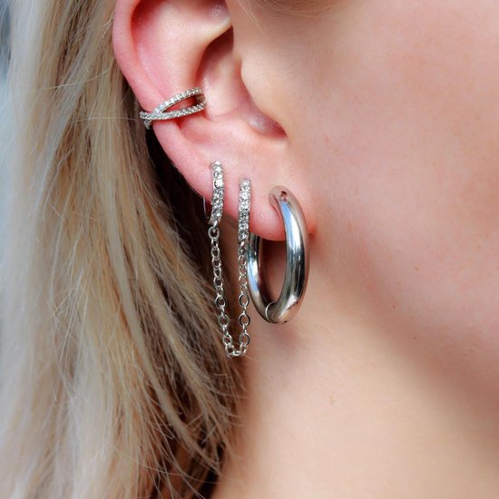 Romantiek pellet lawaai Jobo By JET - The only one earring - Silver - 2 in 1 oorbelletjes met  kettinkje -... | bol.com