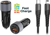Super Fast Charge Metalen Auto Lader voor Apple - 2 Poorten - (USB-C Female + USB QC 3.0) Oplader - iPad en iPhone