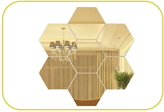 24 Hexagon plak wandspiegels | Acryl | Woonkamer decoractie | Goud | 184*160*92 mm | kunststof