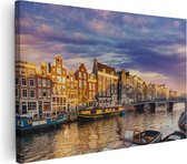 Artaza Canvas Schilderij Amsterdamse Gracht In De Nacht Met Sterren - 30x20 - Klein - Foto Op Canvas - Canvas Print