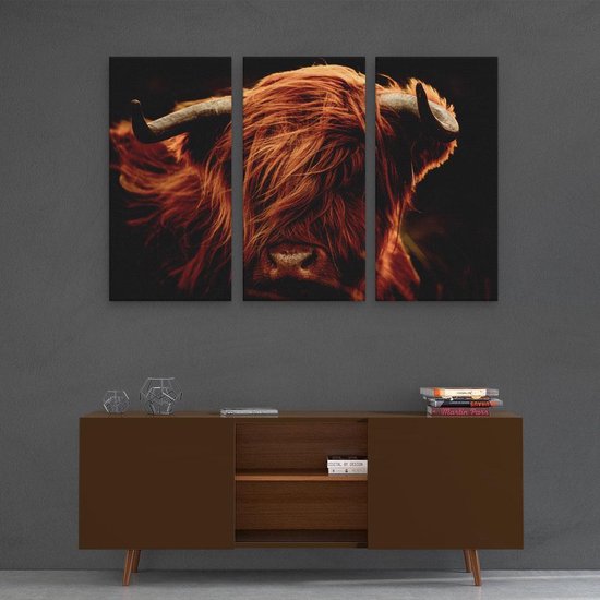 Artaza - Triptyque de peinture sur toile - Tête de vache écossaise Highlander - Couleur - 120x80 - Photo sur toile - Impression sur toile