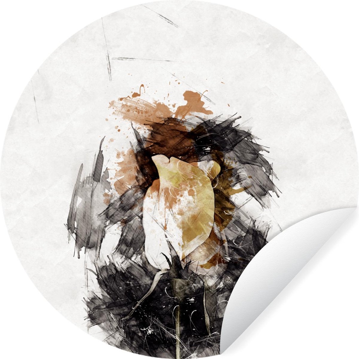 WallCircle Behangcirkel 30x30 cm - Muurstickers Roos - Bloemen - Verf - Muurcirkel woonkamer - Wandcirkel slaapkamer - Kamer decoratie zelfklevend - Muurdecoratie accessoires Multicolor