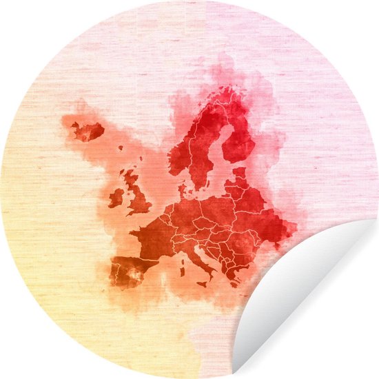 WallCircle - Stickers muraux - Cercle Papier Peint - Europe - Aquarelle - Rouge - 50x50 cm - Cercle Mural - Auto Adhésif - Sticker Papier Peint Rond