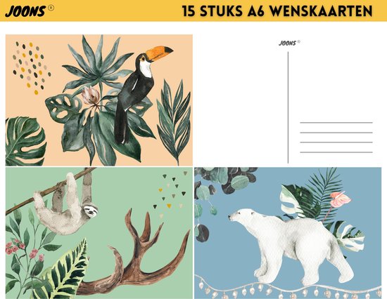 Joons Wenskaarten set blanco 15 stuks - kaartjes om te versturen A6 formaat - kaartenset kaartjes blanco