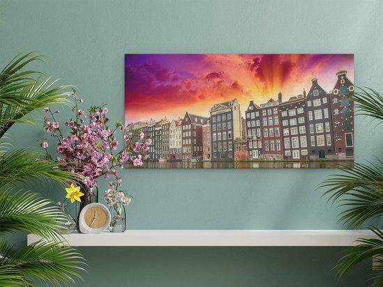 Artaza Peinture sur toile Maisons d'Amsterdam près du canal - Couleur - 40x20 - Klein - Photo sur toile - Impression sur toile