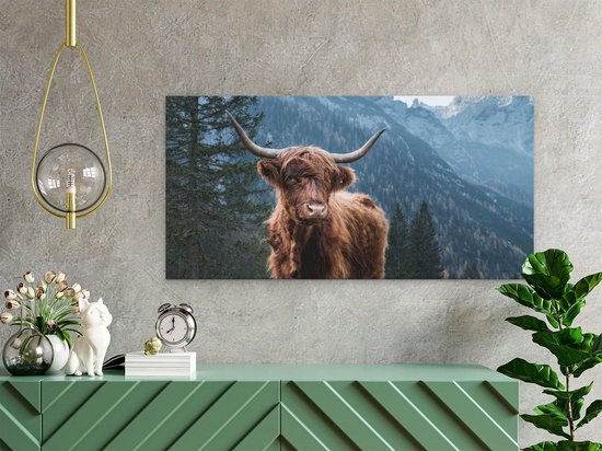 Artaza - Peinture sur toile - Vache Highlander écossais dans les Montagnes - 40 x 20 - Klein - Photo sur toile - Impression sur toile