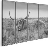 Artaza Canvas Schilderij Vierluik Schotse Hooglander Koe - Zwart Wit - 80x60 - Foto Op Canvas - Canvas Print