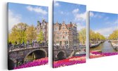 Artaza Canvas Schilderij Drieluik Amsterdamse Huisjes Aan De Grachten  - 120x60 - Foto Op Canvas - Canvas Print