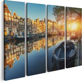 Artaza Canvas Schilderij Vierluik Amsterdamse Gracht Bij Zonsondergang - 80x60 - Foto Op Canvas - Canvas Print