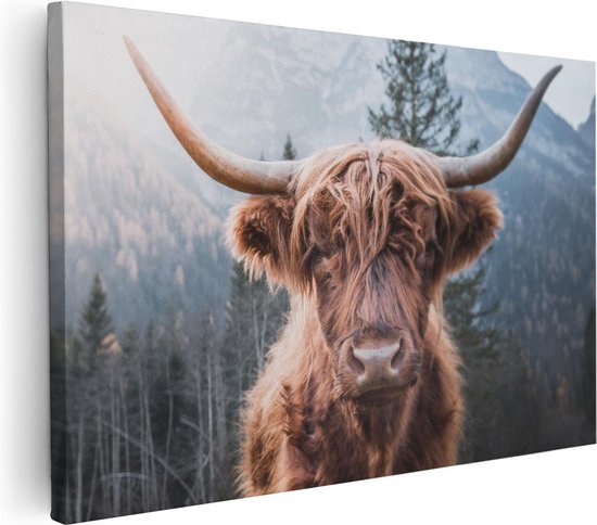 Artaza Canvas Schilderij Schotse Hooglander Koe In De Bergen - 30x20 - Klein - Foto Op Canvas - Canvas Print