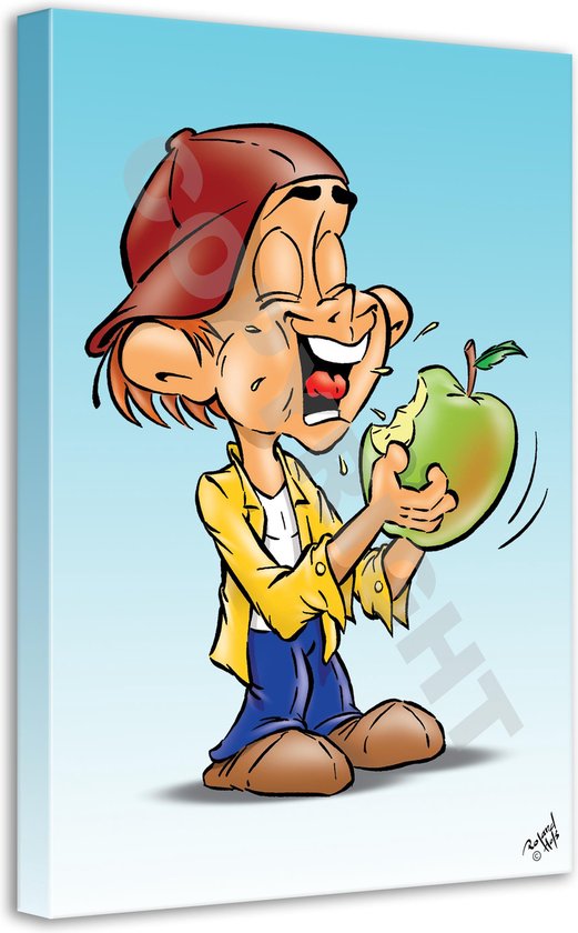 Tandarts Cartoon op canvas - Roland Hols - Appel - 90 x 60 cm - Houten frame 4 cm dik - Orthodontist - Mondhygiënist