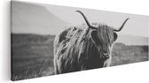 Artaza Canvas Schilderij Schotse Hooglander Koe - Zwart Wit - 60x20 - Foto Op Canvas - Canvas Print